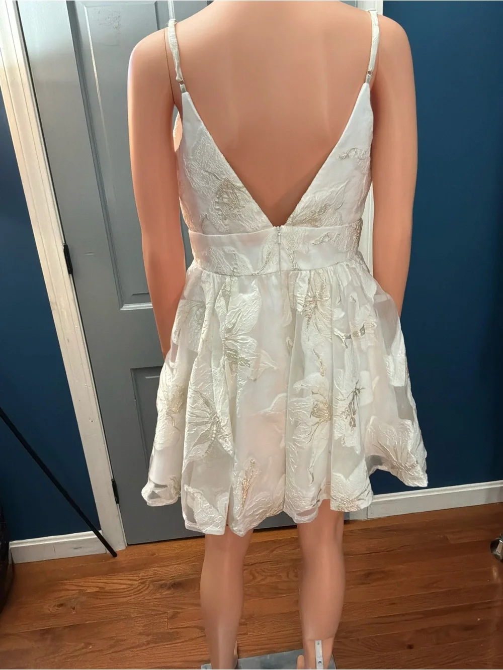 Lulu's Ivory Floral Embroidered V-Neck Mini Dress
